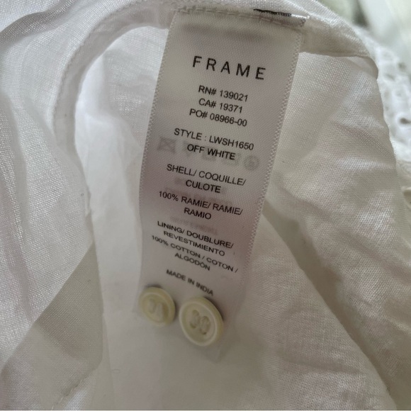 FRAME High Neck Puff Sleeve Keyhole Ivory Ramie Long Sleeve Eyelet Party Top M - Picture 10 of 12